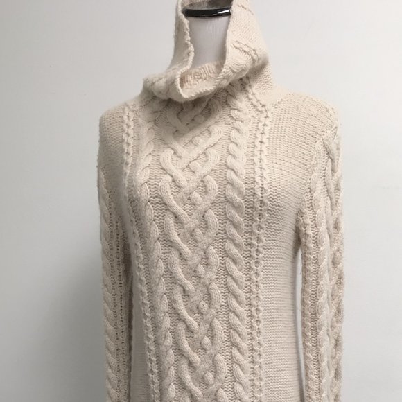 James Perse beige / cream 100% cashmere cable cowl tunic sweater pockets 3 L - Picture 5 of 9